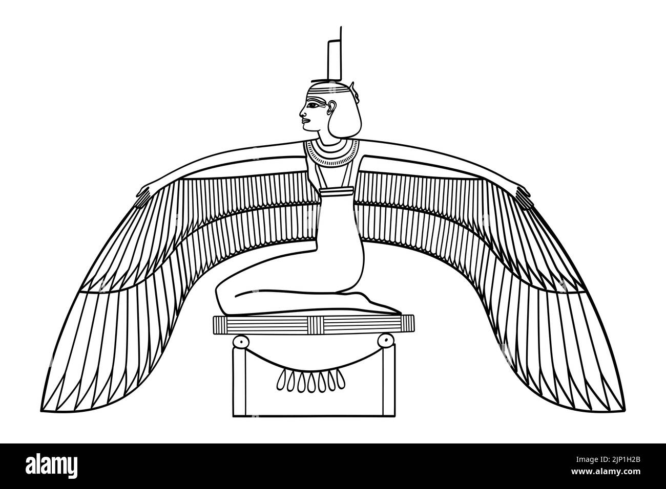 Geflügelte Isis, Göttin der altägyptischen Religion. Im Osiris-Mythos lässt sie ihren Bruder und Ehemann, den göttlichen König Osiris, wieder auferstehen, der von Seth getötet wurde. Stockfoto