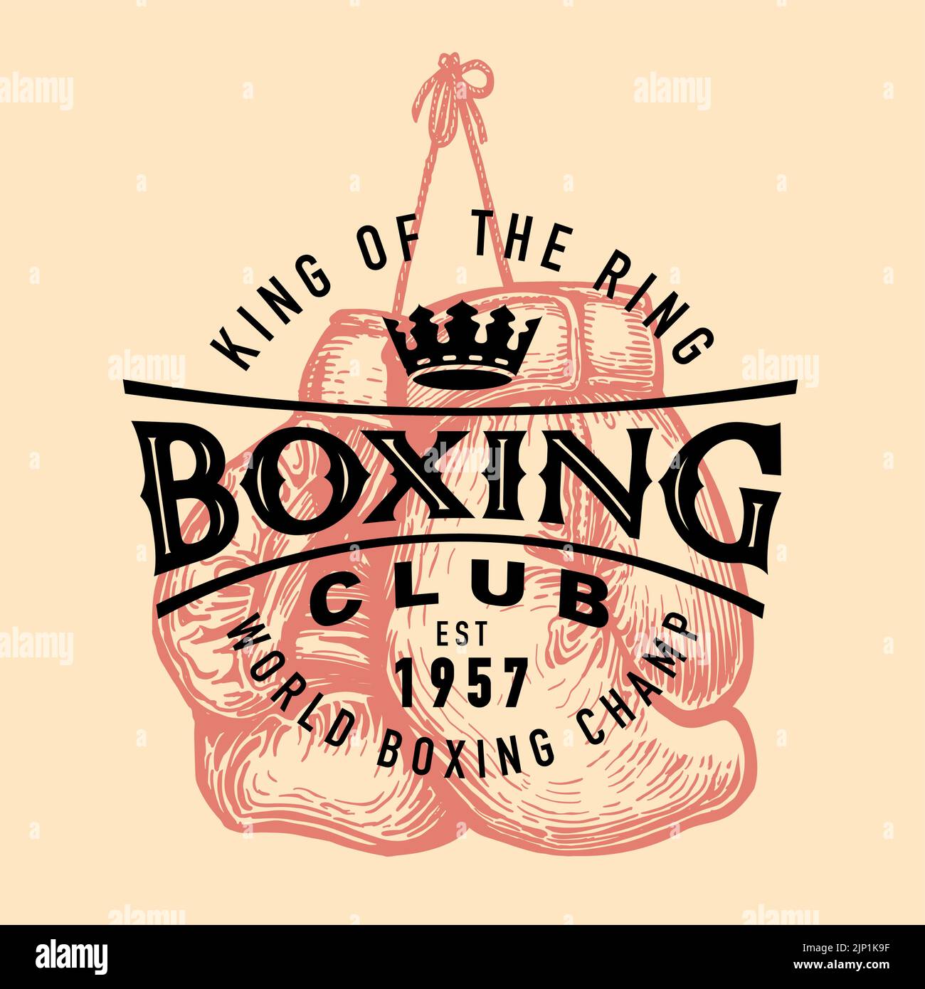 Boxclub Emblem Stempel Jahrgang. Sport Boxhandschuhe Retro Vektor. Gestaltungselement für Plakat, Etikett, Emblem, Schild Stock Vektor