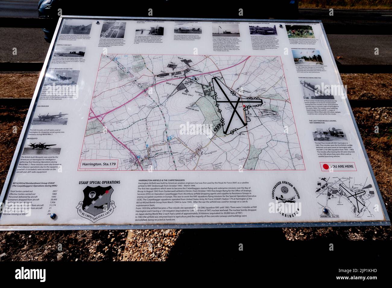Harrington Airfield & The Carpetbaggers, Karte und Lage in Northamptonshire. England, Großbritannien Stockfoto