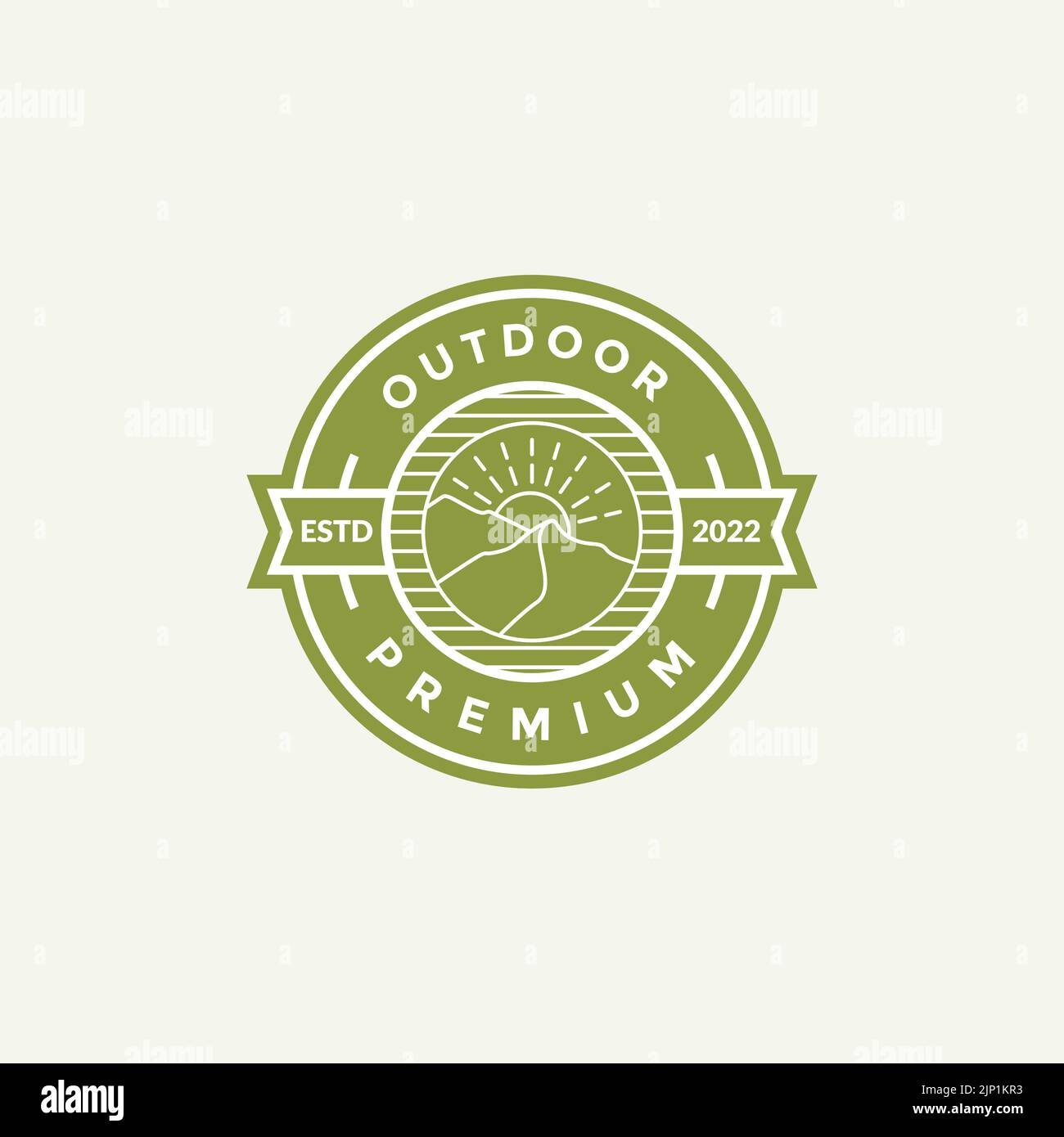 Abzeichen Aufkleber Mountain Sun Lines Logo Design Stock Vektor