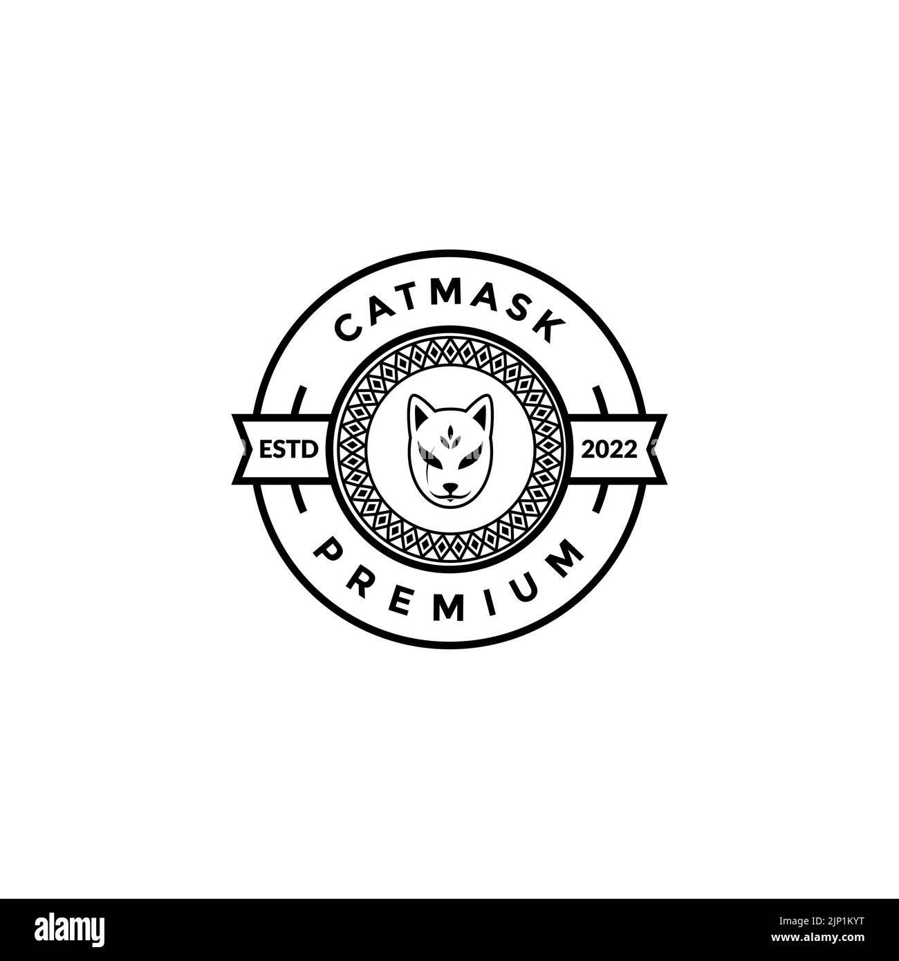 Abzeichen mit Katzenmaske Ninja Logo Design Stock Vektor