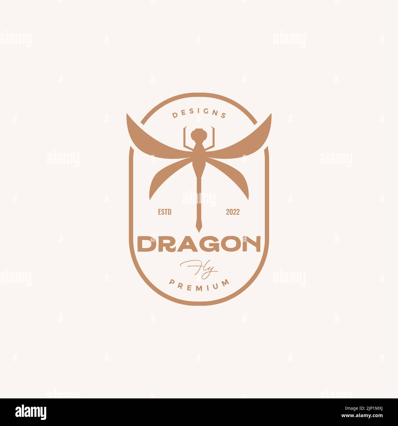 Vintage-Logo mit Drachenfliege aus Insekten Stock Vektor