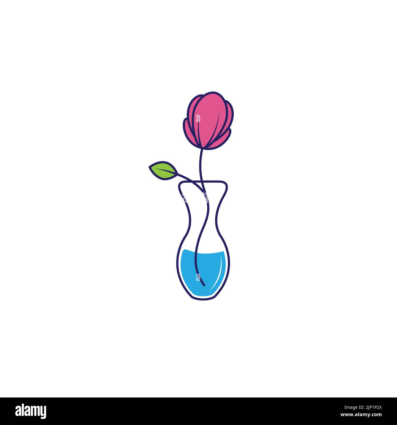 Farbenfrohe Tischvase mit Rosenlogo-Design Stock Vektor
