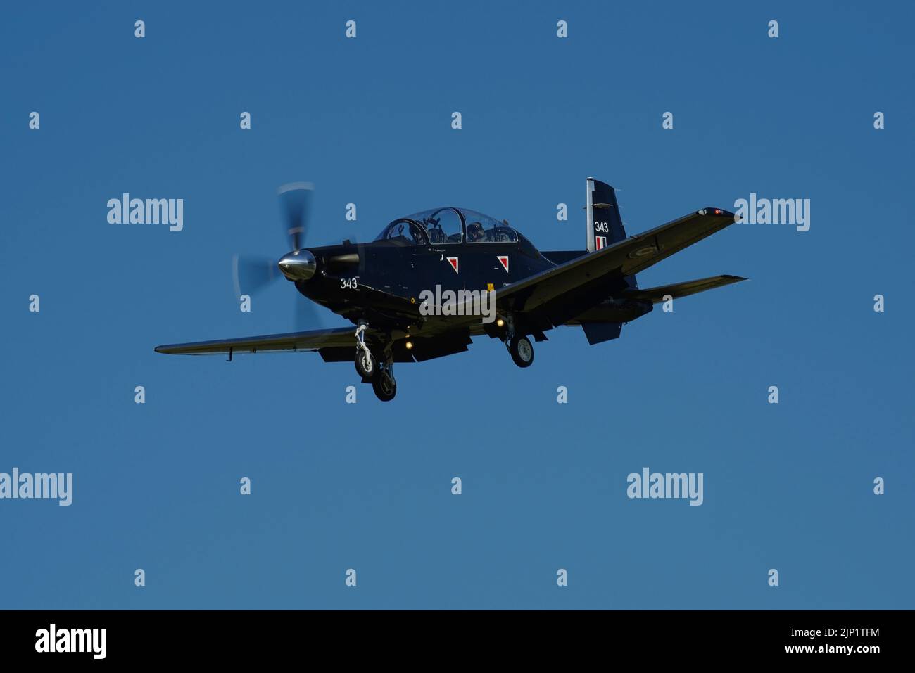 Beechcraft (Raytheon) T-6C Texan T1, ZM343, RAF Valley, Anglesey, North Wales, Vereinigtes Königreich. Stockfoto