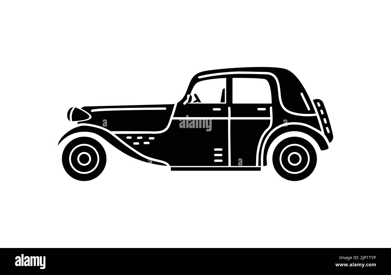 Vektorgrafik handgezeichnete Illustration eines Retro-Autos. Persönliche Fahrzeuge. Stock Vektor