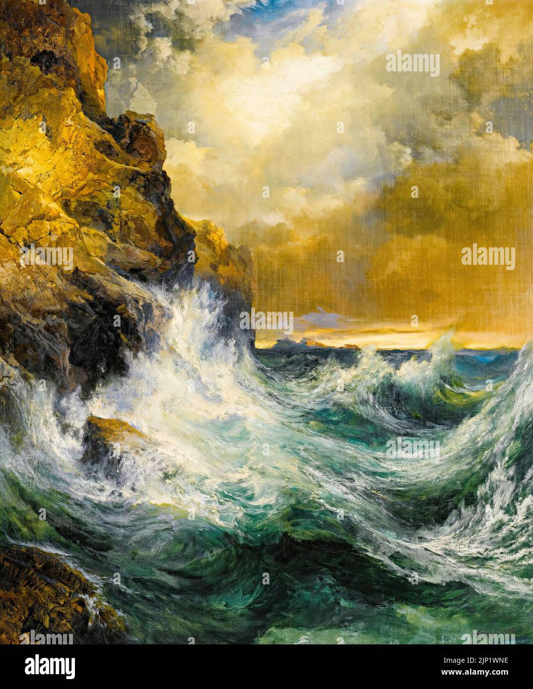 Thomas Moran Landschaftsmalerei, die zurücktretende Welle, Öl auf Leinwand, 1909 Stockfoto