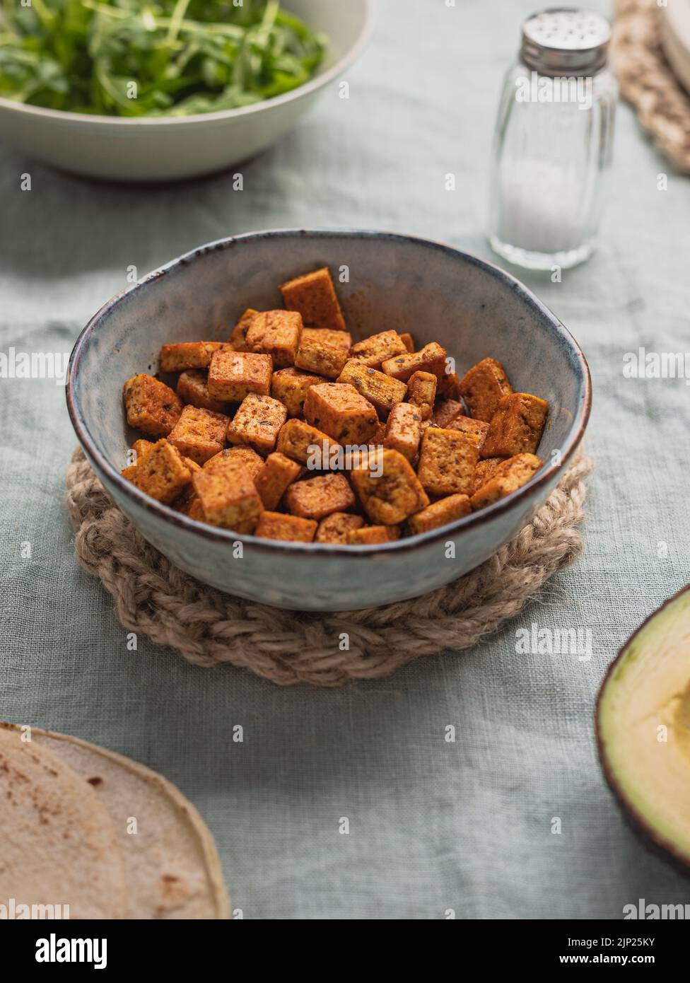 Geröstet, Tofu, Tofu-Würfel, Rösten, Tofus Stockfoto