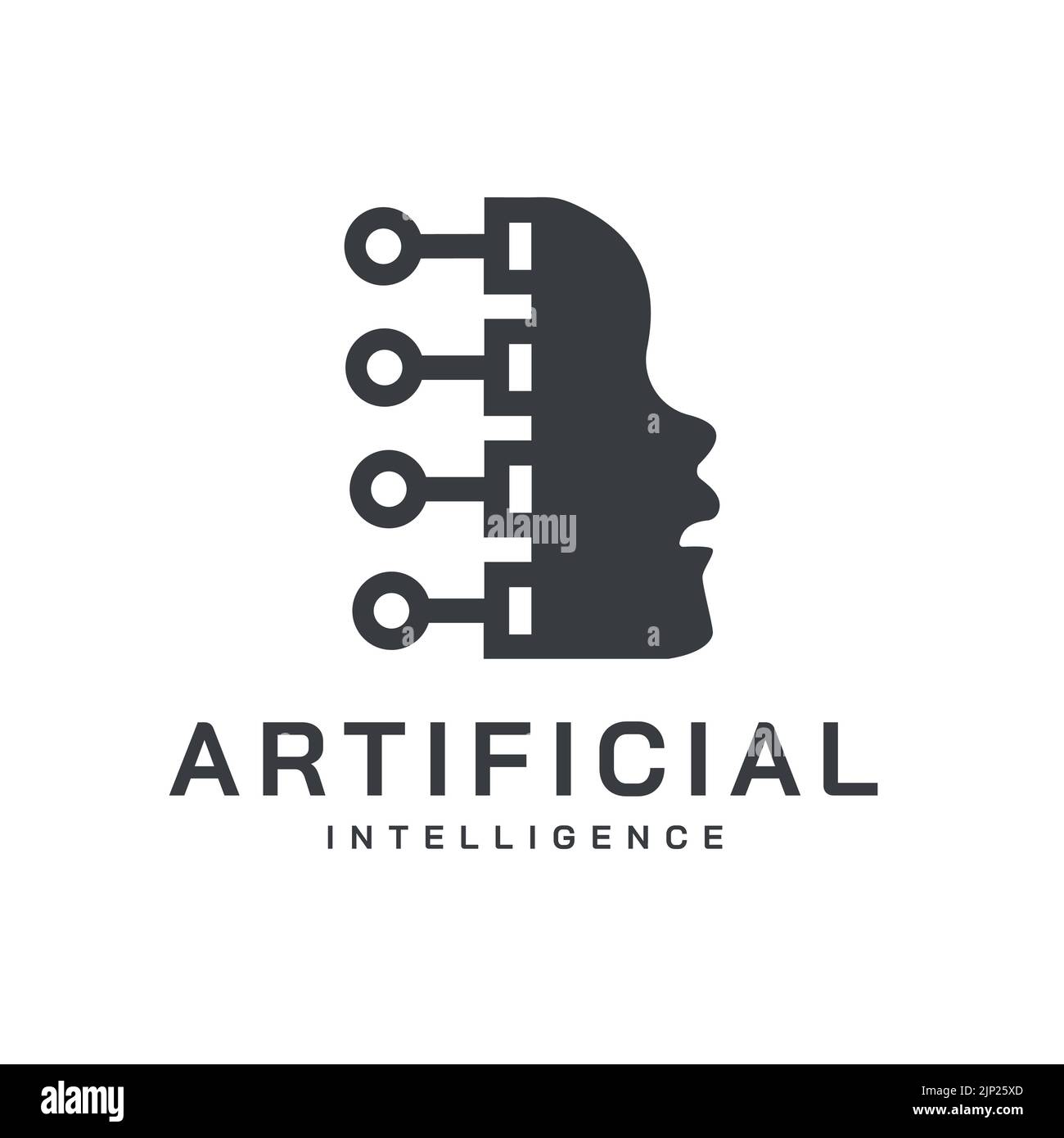 Künstliche Intelligenz Human Face Logo, Electronic Circuit Grid und Kommunikation Vektor-Design. Technologie Illustration, Vorlage, Symbol, Symbol Stock Vektor