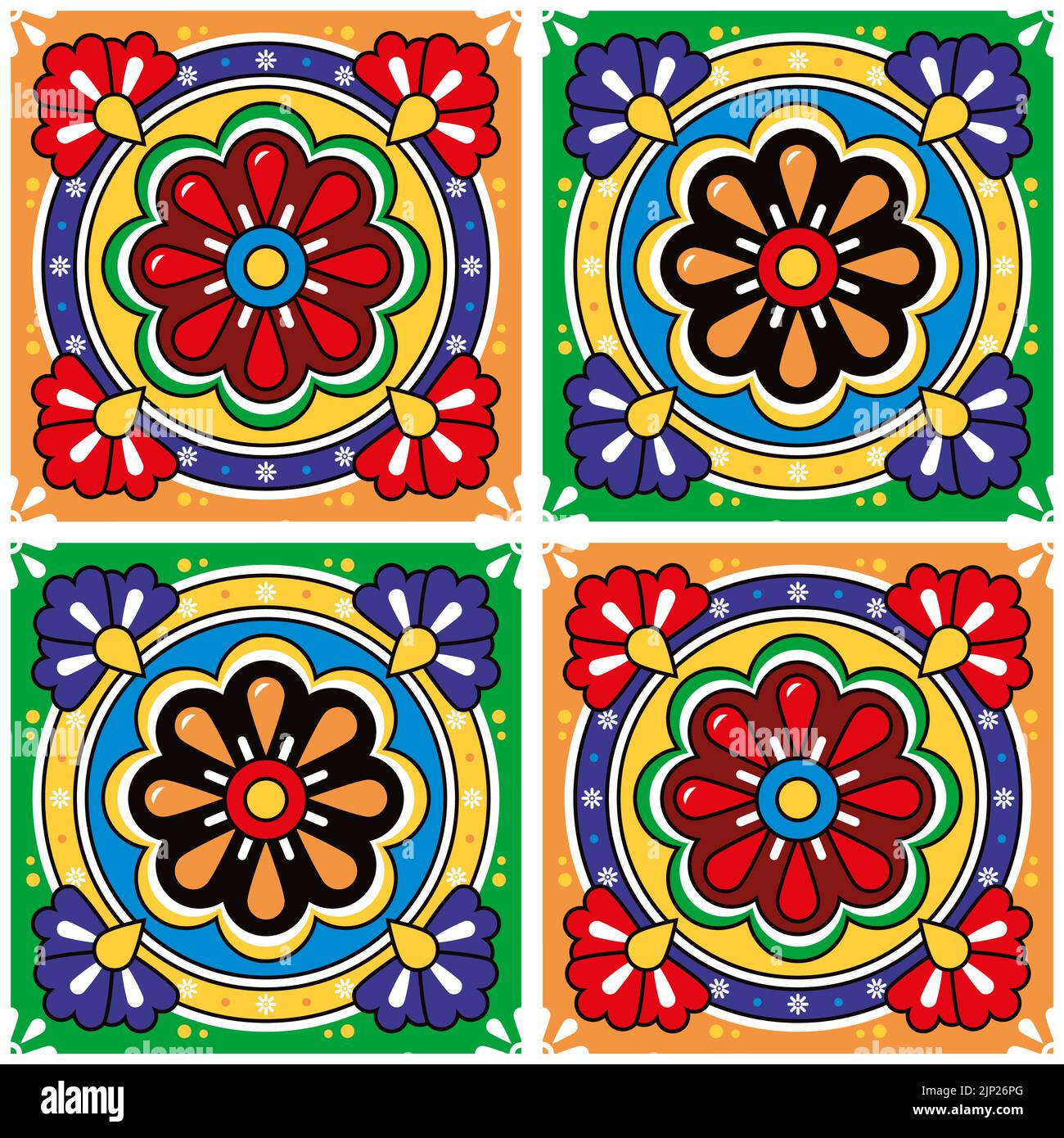 Mexikanische nahtlose Vektor-Keramik-Fliesenmuster - talavera Hintergrund mit Blumen, lebendige Tapete oder texile, Stoffdruck Stock Vektor