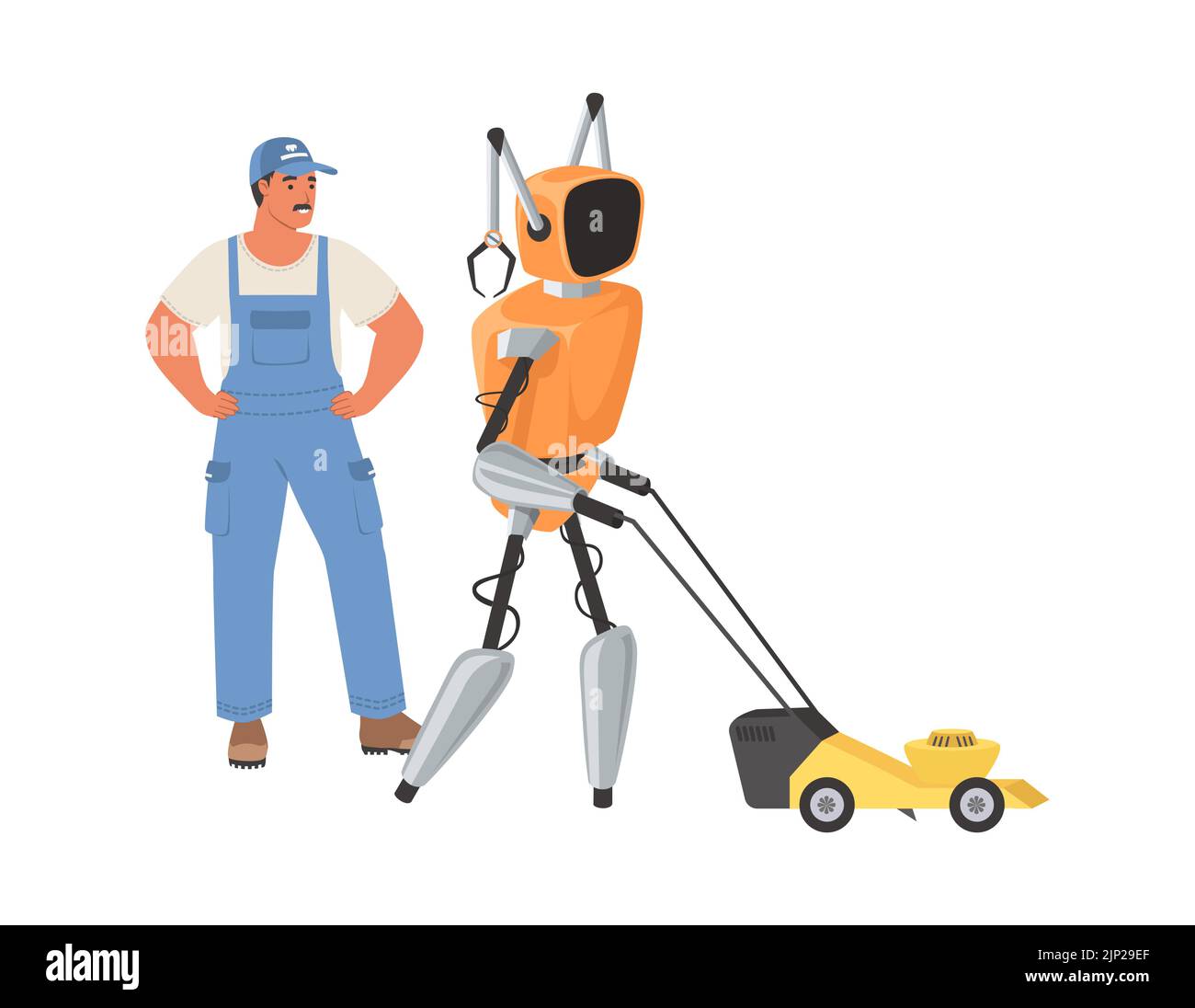 Der Roboterassistent hilft beim Mähen der Vektorgrafik des Rasens Stock Vektor