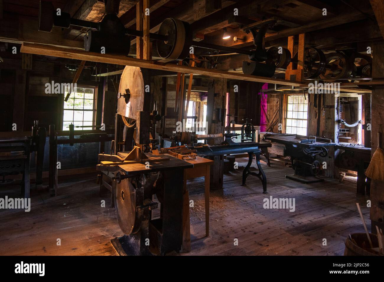 Hancock Shaker Village Interior mit Maschinenwerkstatt für Männer Stockfoto