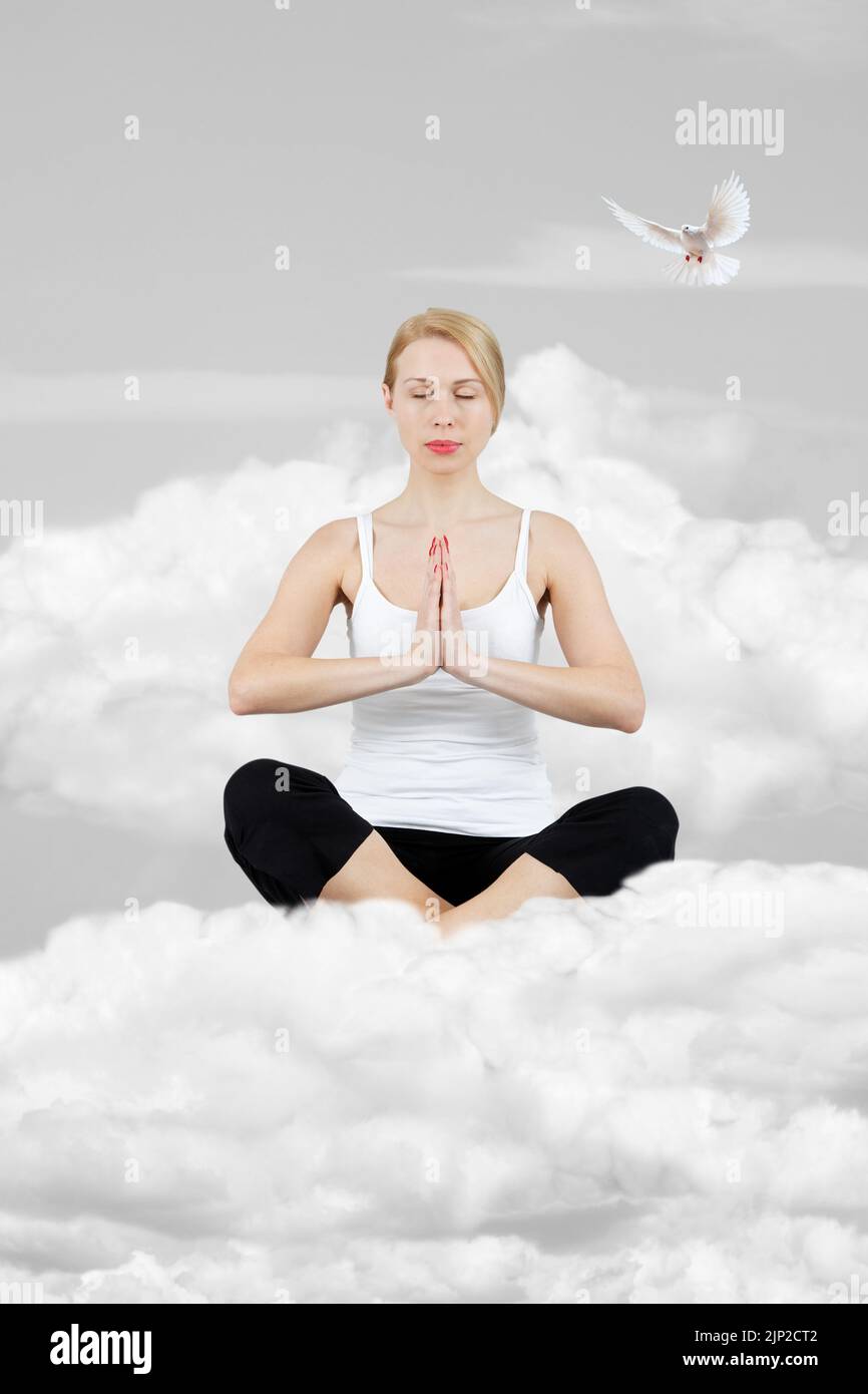 Yoga, über den Wolken, Lotusposition, meditieren, Yogas, Wolken, Lotuspositionen, meditiert Stockfoto