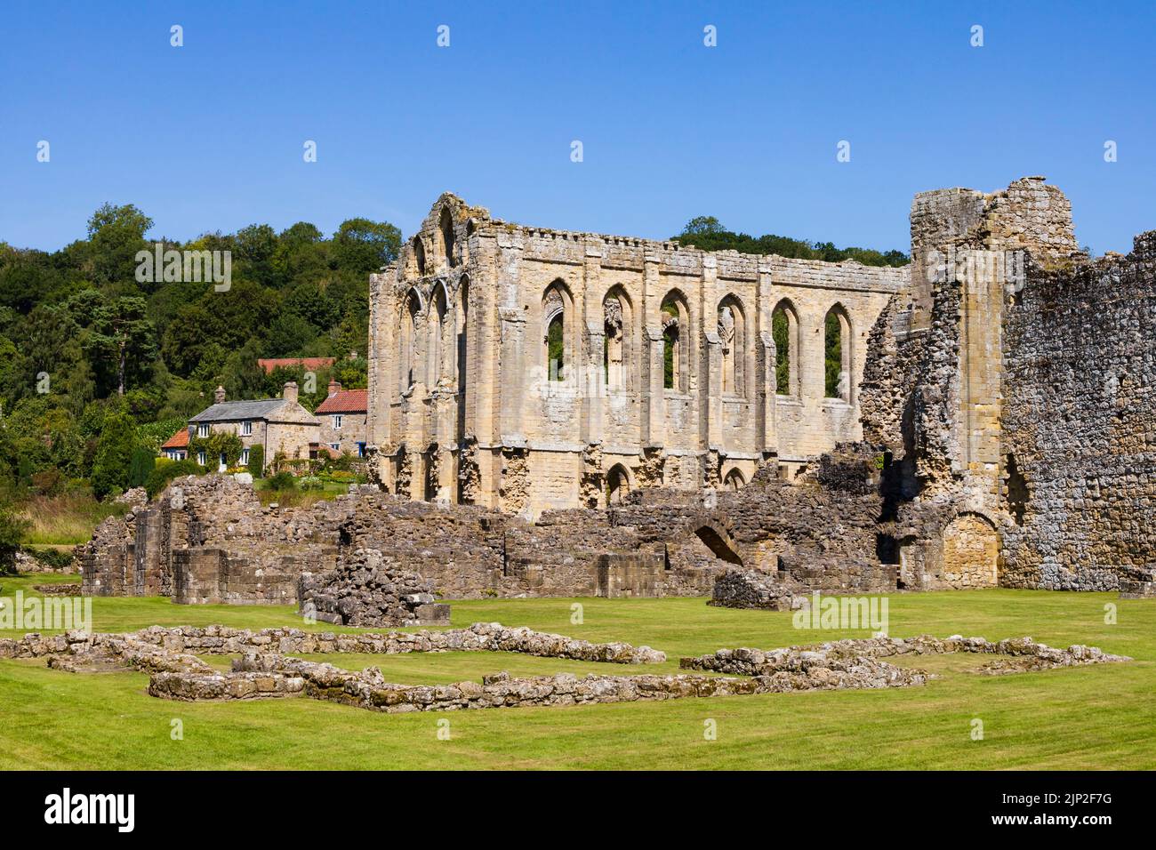 Rievaulx Abbey, Rye Valley Abbey, Ruinen in der Nähe von Helmsley, North Yorkshire, England. Stockfoto