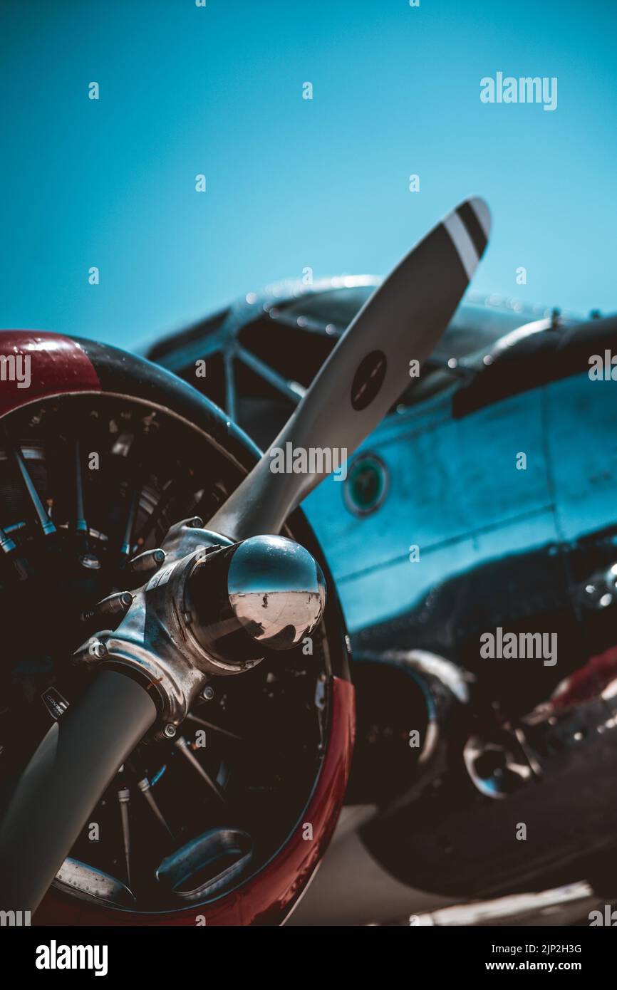 Eine Nahaufnahme des Propellers des alten Kampfjets, Holloman AFB Air Show, Alamogordo NM Stockfoto