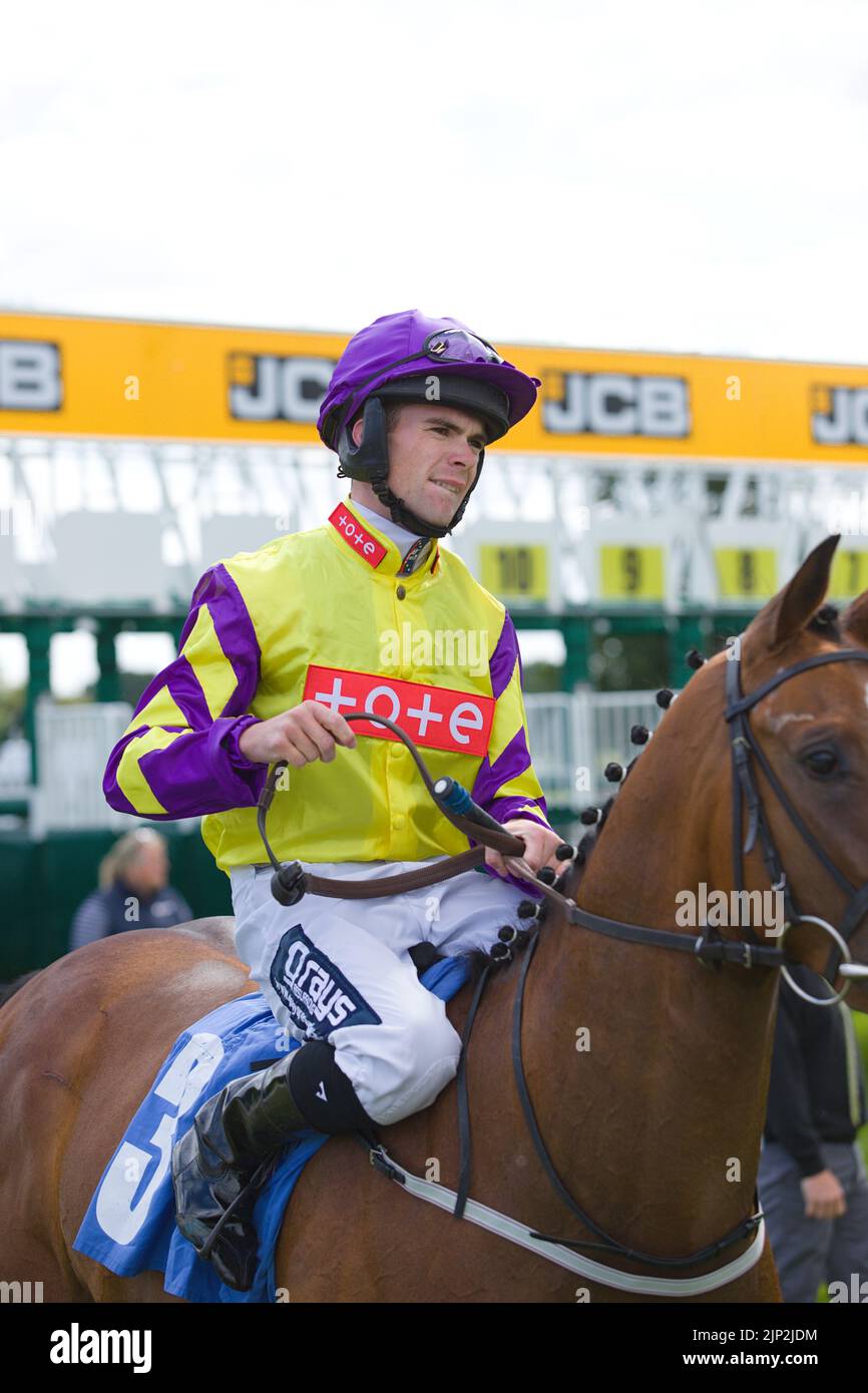 Jockey Billy Garritty bei den Craven at York Races. Stockfoto