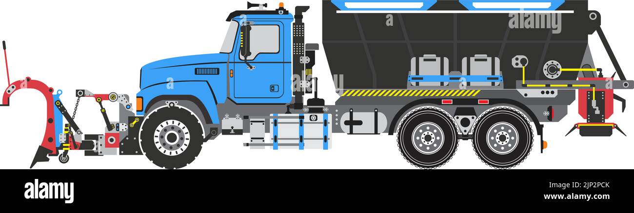 Snow and Ice Control Truck wird nach Bedarf zur Verbesserung der Traktion durchgeführt und basiert auf der Temperatur des Straßenbelags und den atmosphärischen Bedingungen Stock Vektor