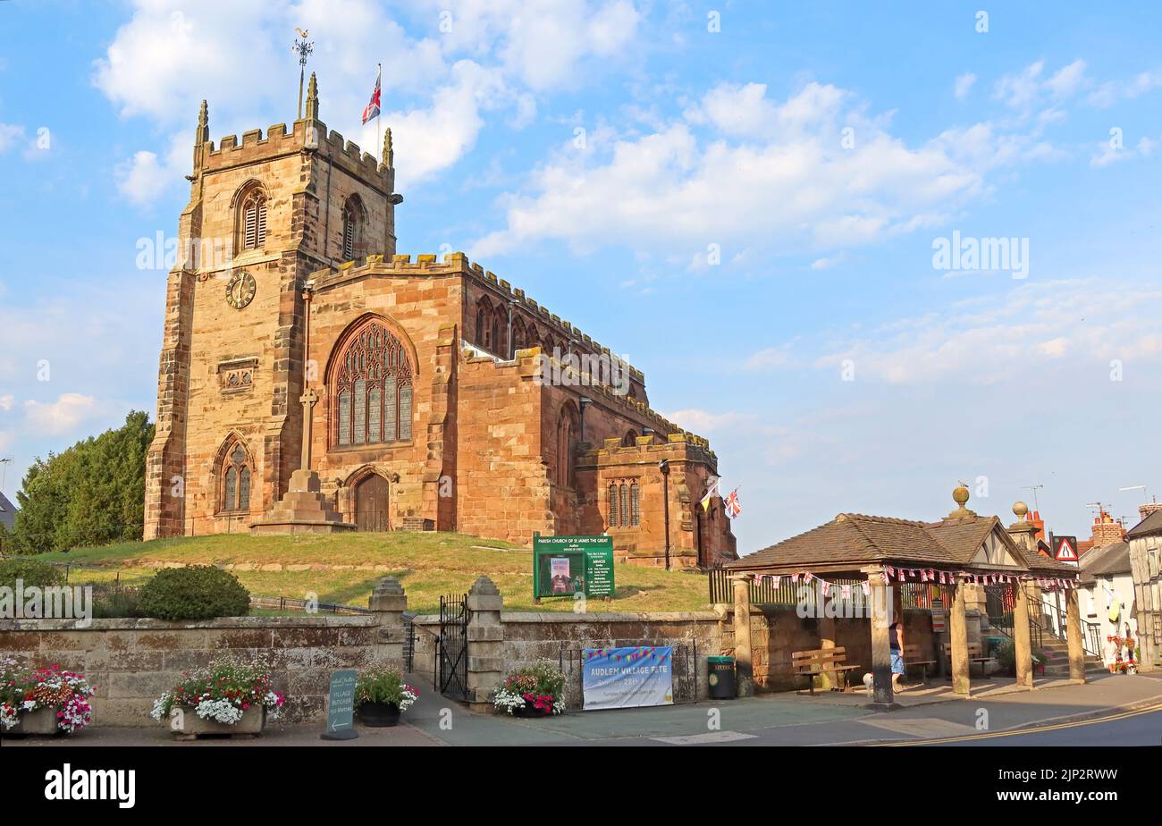 Pfarrkirche St. James dem Großen, Audlem, A529, Audlem, Crewe, Cheshire, England, Großbritannien, CW3 0AB Stockfoto