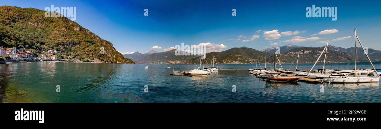 Erstaunliches Panorama, großformatiges Bild von Bellano & Gittana, Comer See von Nobiallo, Lombardie, Italien Stockfoto