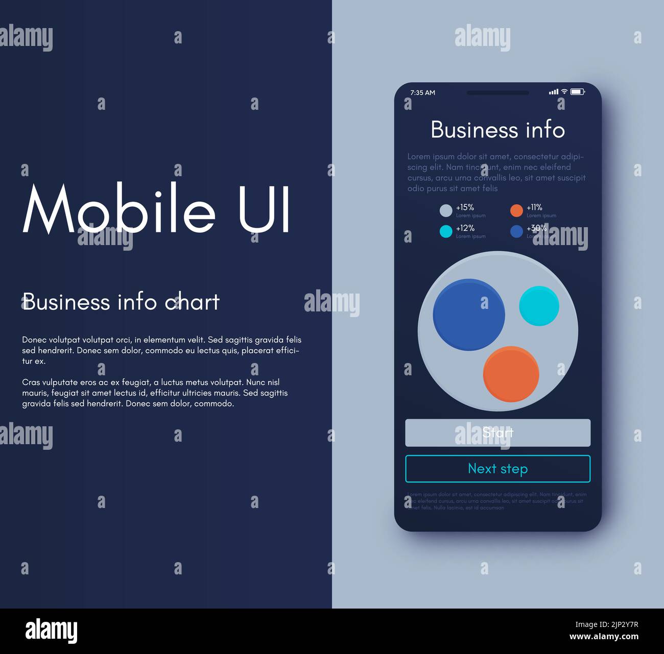 Vektorgrafiken Infografiken mit Mobiltelefon. Vorlage für die Erstellung mobiler Anwendungen, Workflow-Layout, Diagramm, Banner, Webdesign, Unternehmen Stock Vektor