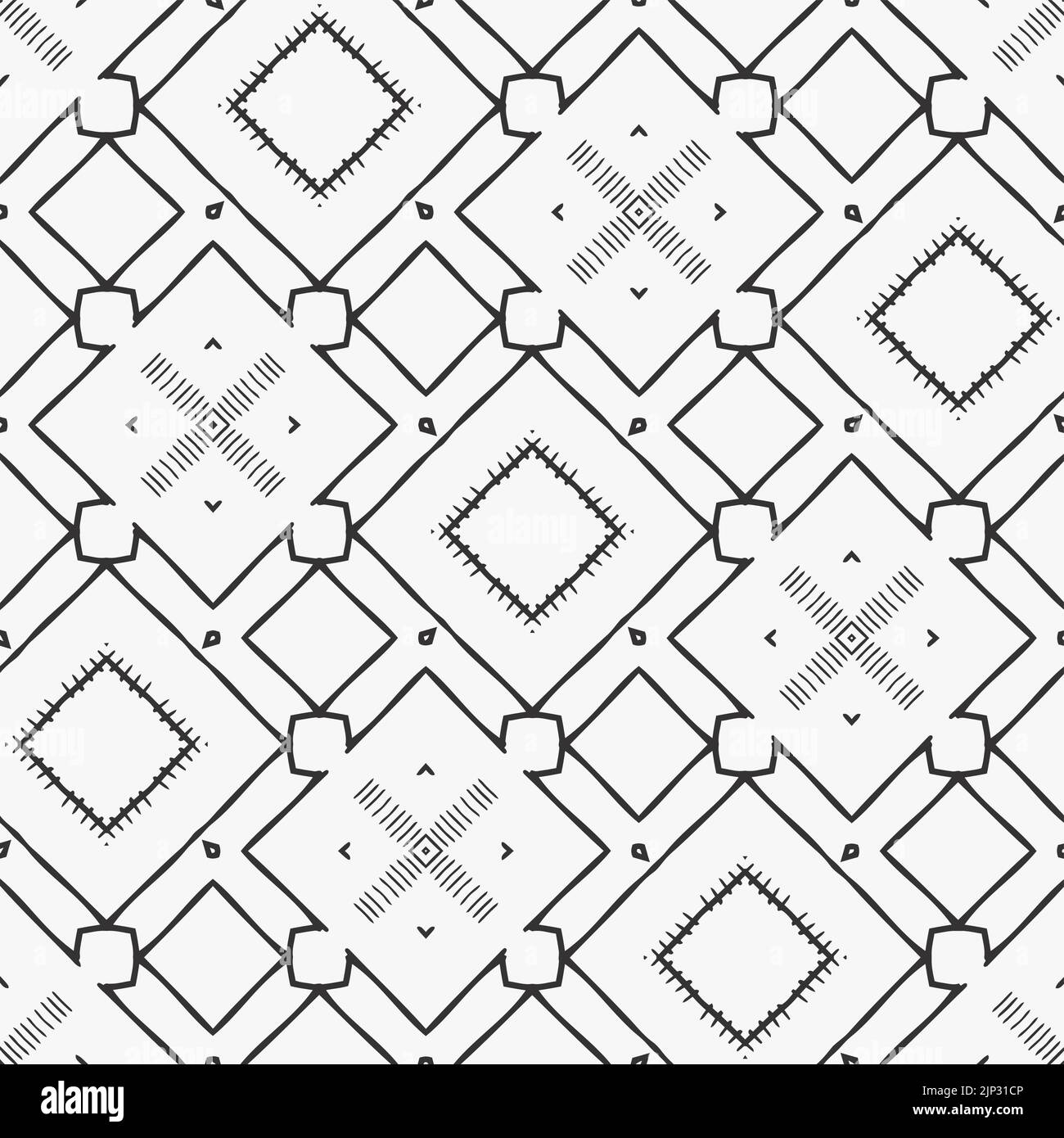 Vektor monochrome nahtlose Muster. Regelmäßig wiederkehrende Ornament von geometrischen Formen. Moderne, elegante Textur. Lineare Stil. Abstrakte Symbole. Geometri Stock Vektor