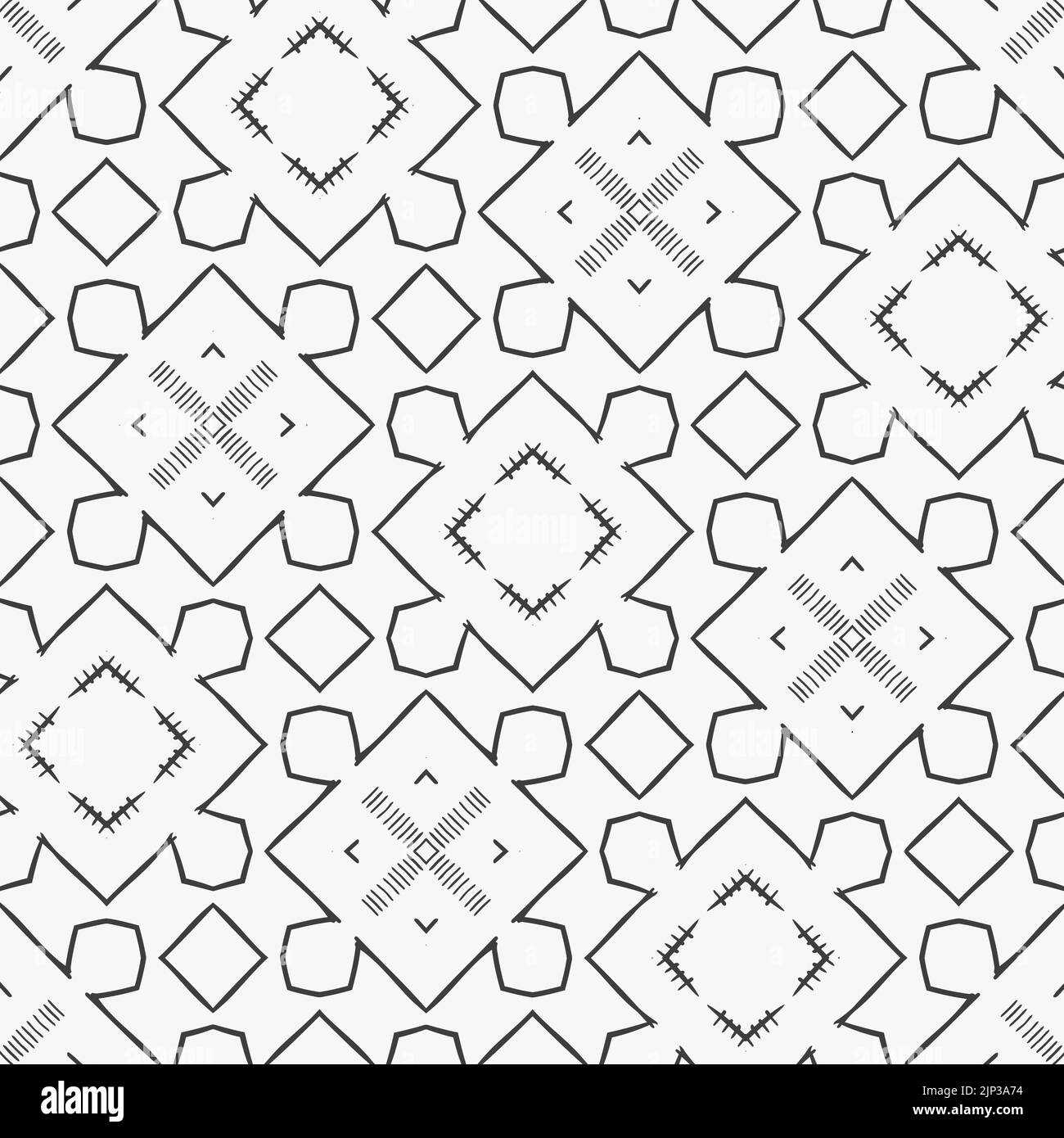 Vektor monochrome nahtlose Muster. Regelmäßig wiederkehrende Ornament von geometrischen Formen. Moderne, elegante Textur. Lineare Stil. Abstrakte Symbole. Geometri Stock Vektor