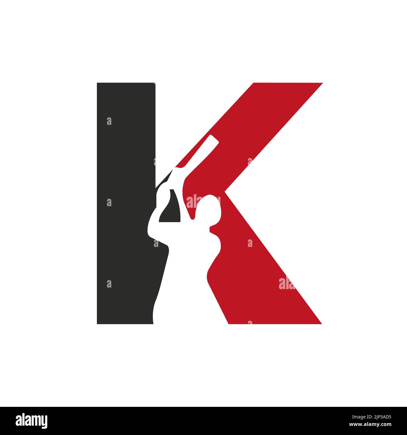 Buchstabe K Cricket Batsman Logo Design Vektor Zeichen. Cricket Club-Logo-Symbol Stock Vektor