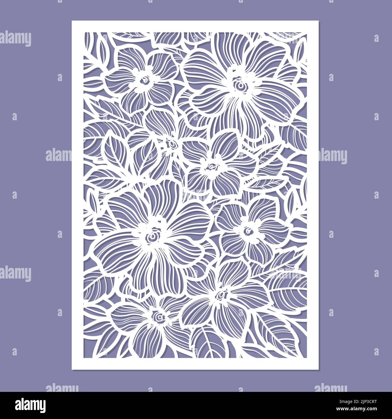 Schablone für Laserschneiden. Postkartenlayout mit Blumen. Vektor Stock Vektor