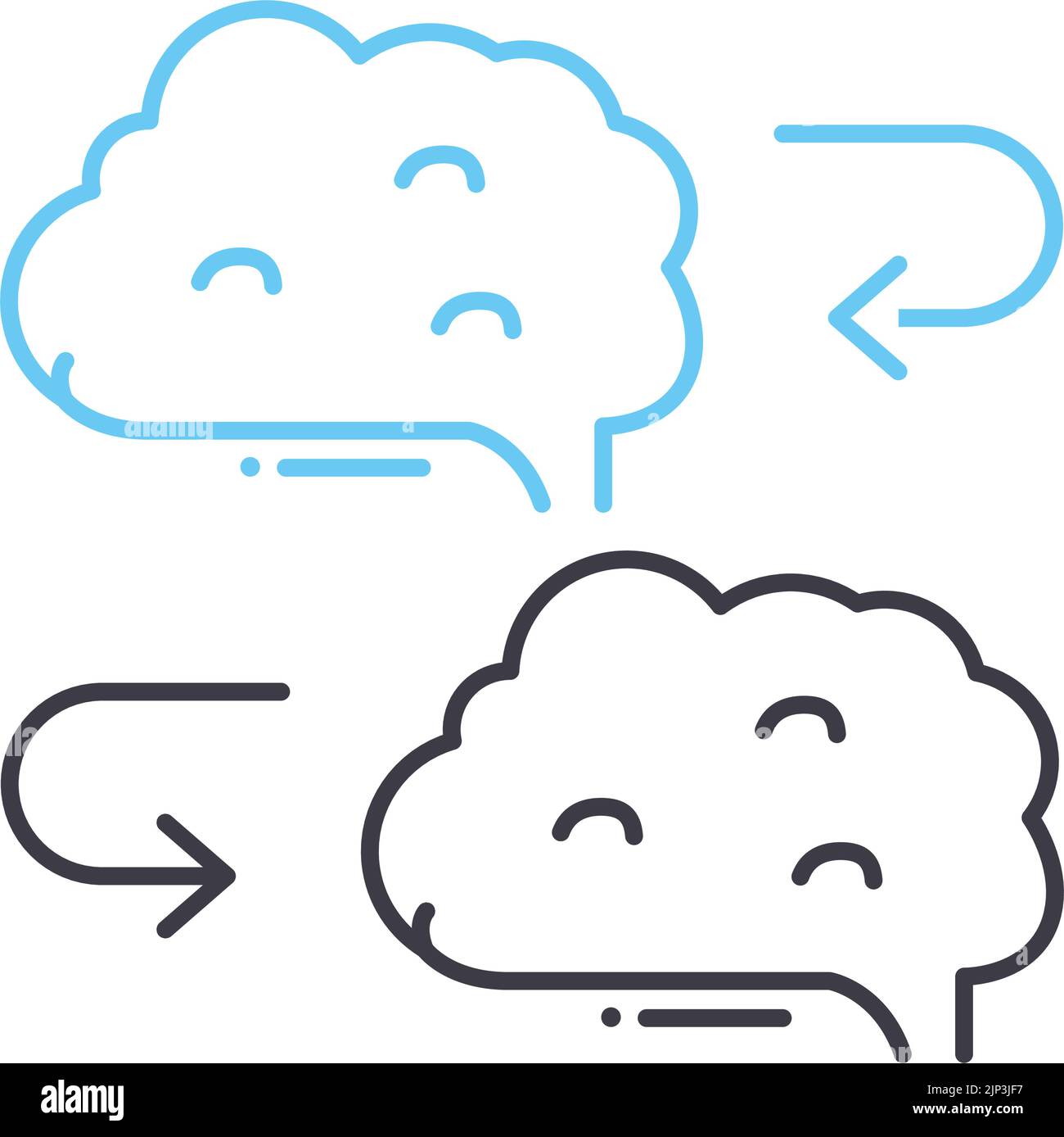 Symbol der Kommunikationslinie zwischen Gehirn und Gehirn, Umrisssymbol, Vektordarstellung, Konzeptzeichen Stock Vektor
