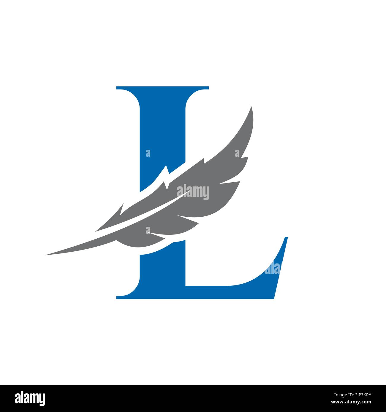Vektor-Vorlage mit L-Feder-Logo. Gesetz Logo Vogel Feder Symbol Stock Vektor