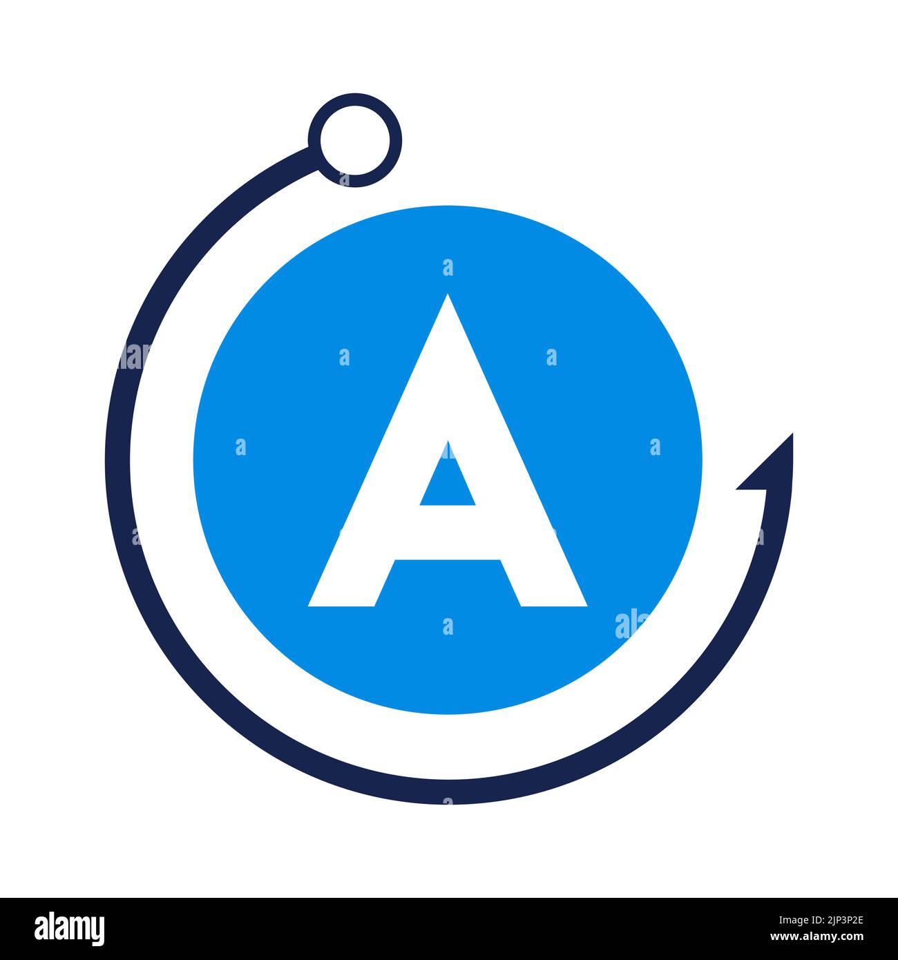 Schreiben Sie Eine Fishing Logo Design-Vorlage. Fishing Club Logo auf Brief Ein Konzept Stock Vektor