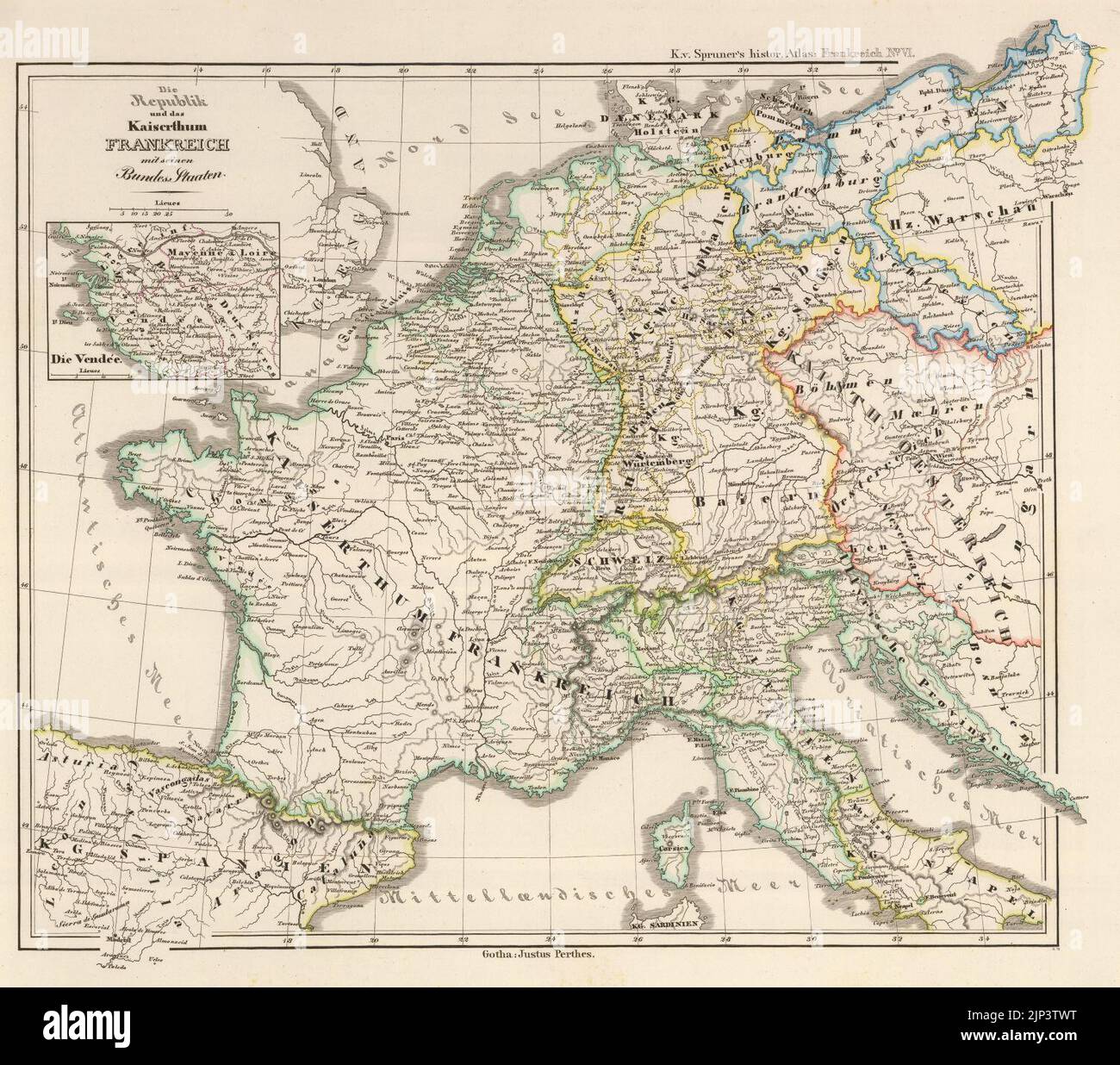 Das erste französische Kaiserreich in seiner größten Ausdehnung, zwischen 1810 und 1812 (Spruner, 1854) Stockfoto