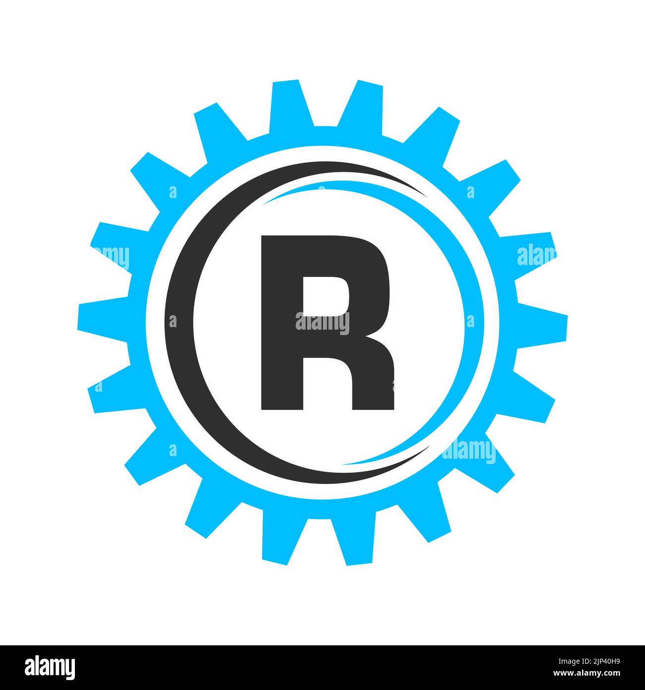 Design-Vorlage für das Logo „Letter R Gear“. Logo für Automobilausrüstung für die geschäftliche und industrielle Identität Stock Vektor