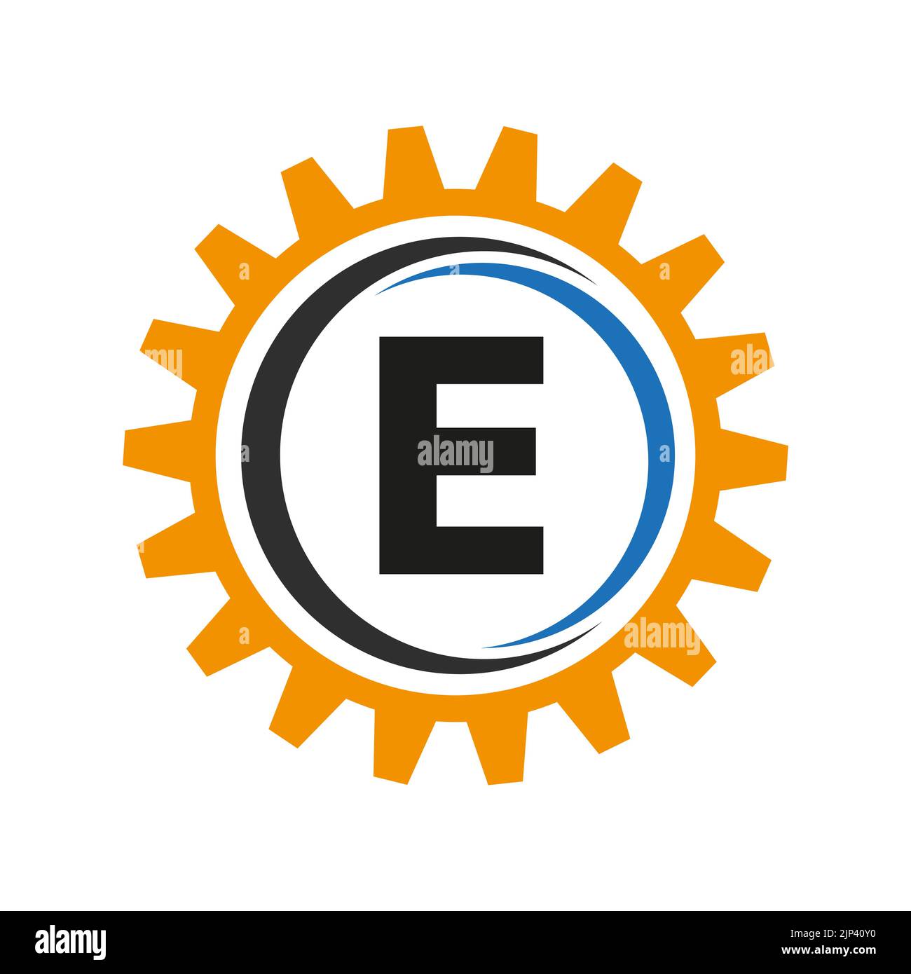 Design-Vorlage für das Logo von „Letter E Gear“. Logo für Automobilausrüstung für die geschäftliche und industrielle Identität Stock Vektor