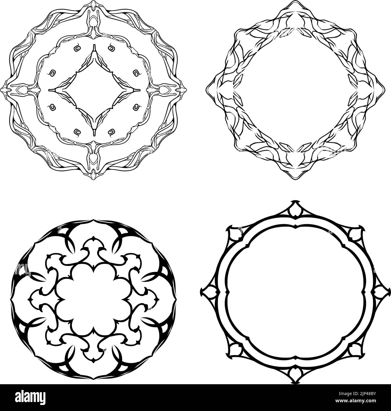 Satz von vier einfachen Mandalas isoliert auf weißem Hintergrund Stock Vektor