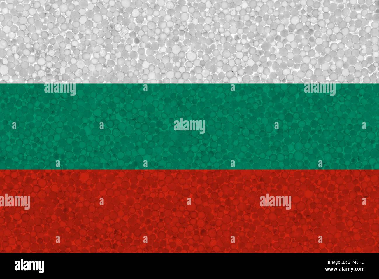 Bulgarien Flagge auf Styropor Textur. Nationale Flagge auf der Oberfläche von Kunststoff-Schaum gemalt Stockfoto