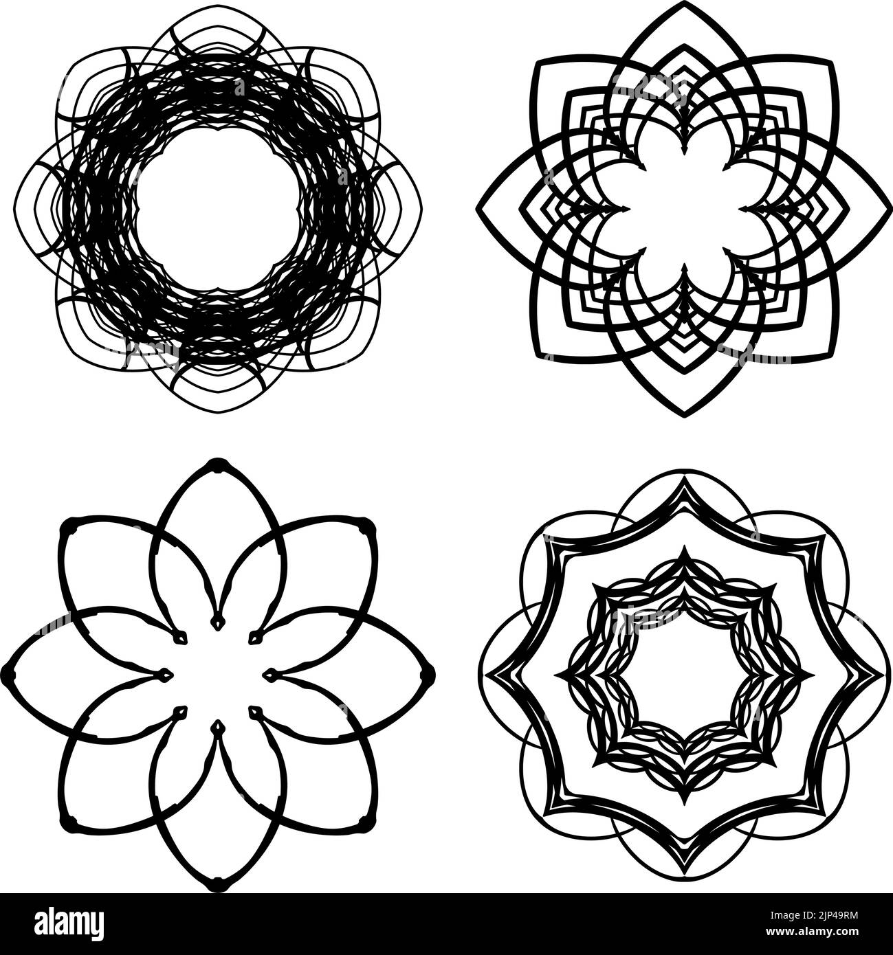 Satz von vier einfachen Mandalas isoliert auf weißem Hintergrund Stock Vektor