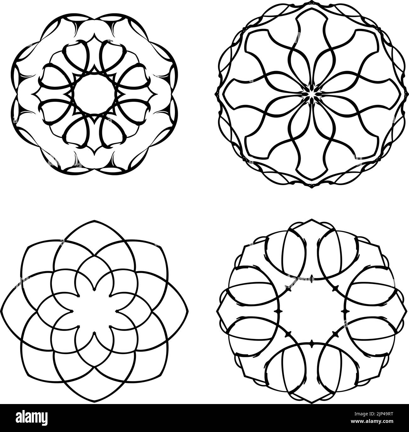 Satz von vier einfachen geometrischen Ornamenten isoliert auf weißem Hintergrund Stock Vektor