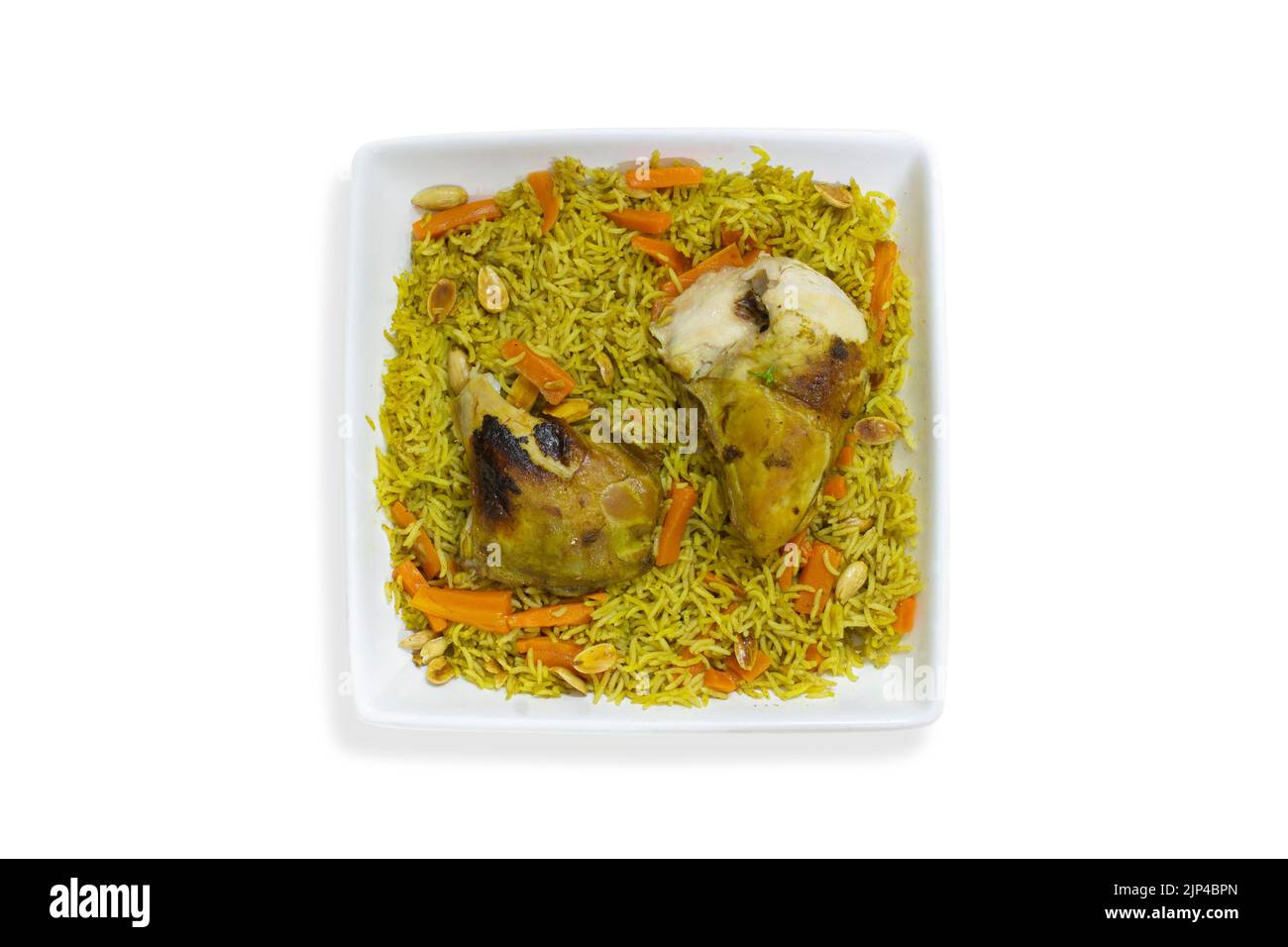 Chicken Kabsa – gemischte Reisgerichte, die aus dem Jemen stammen. Essen aus dem Nahen Osten. - Bild Stockfoto
