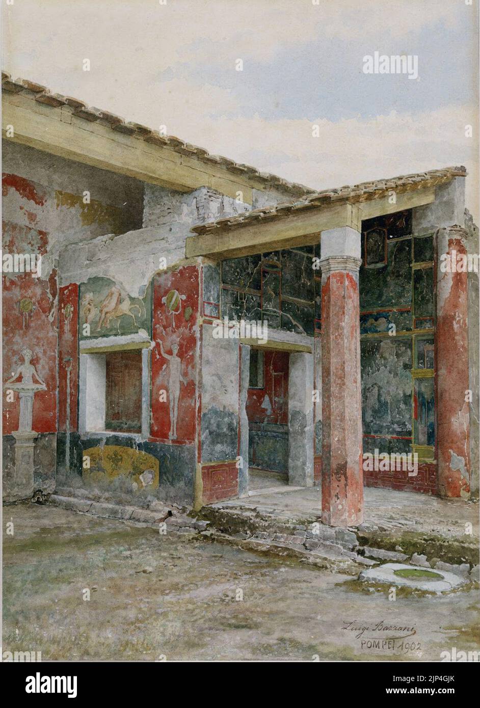 Das Genäceum (Frauenviertel) des Hauses Sallust (VI 2, 4) in Pompeji Aquarell von Luigi Bazzani Stockfoto