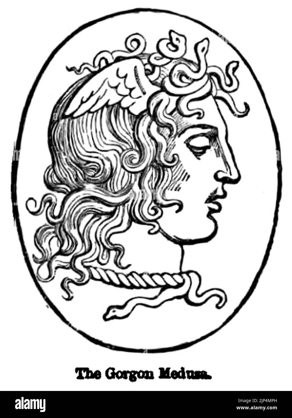 Die Gorgon Medusa. - Gravuren auf Holz Stockfoto