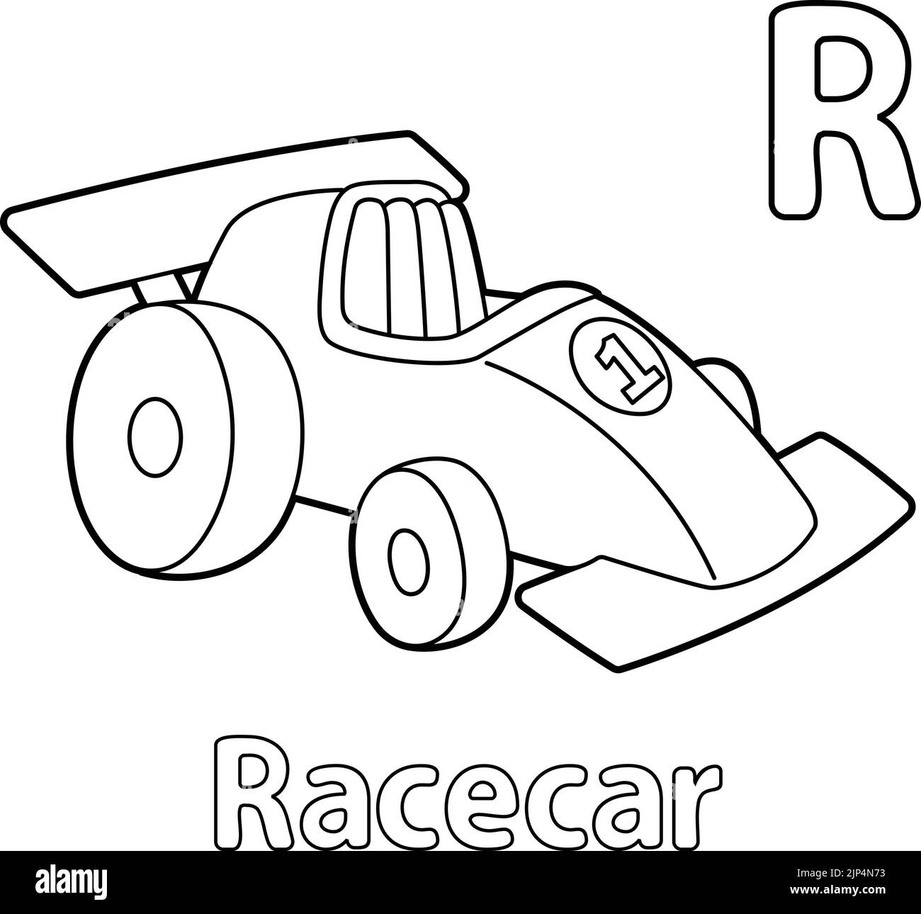 Racecar Alphabet ABC Färbung Seite R Stock Vektor