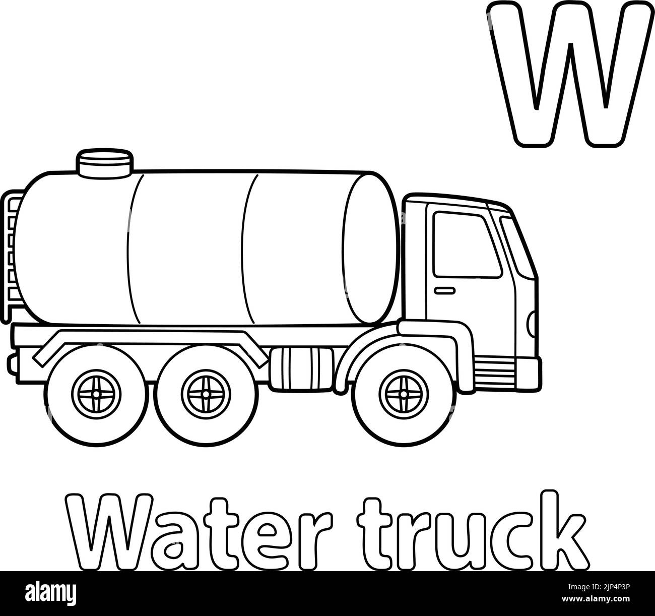 Wasser LKW Alphabet ABC Färbung Seite W Stock Vektor