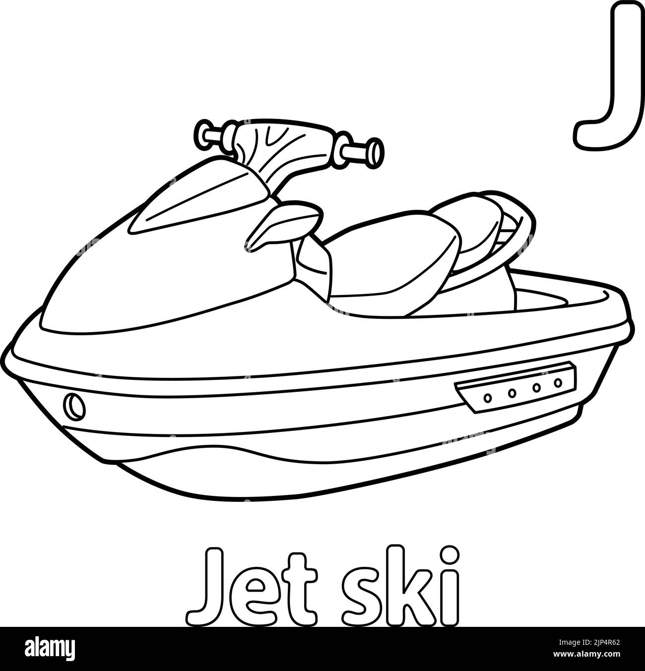 Jet Ski Alphabet ABC Färbung Seite J Stock Vektor