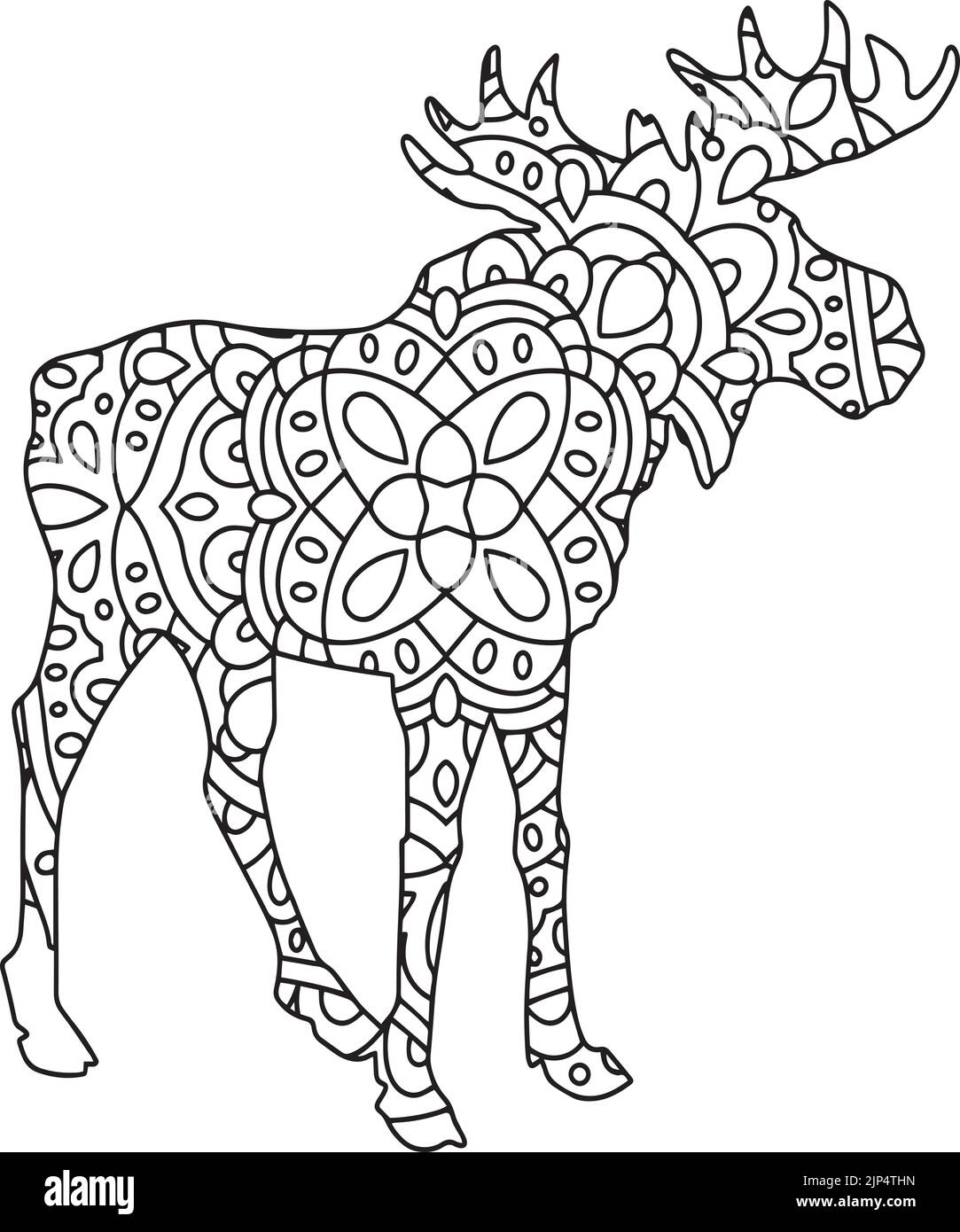 Eine isolierte Illustration eines Rentiers mit floralen Mustern auf weißem Hintergrund - Malvorlagen für Erwachsene Stock Vektor