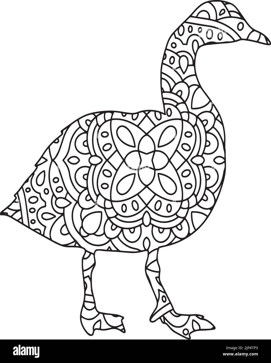 Eine isolierte Illustration einer Gans mit floralen Mustern auf weißem Hintergrund - Malvorlagen für Erwachsene Stock Vektor