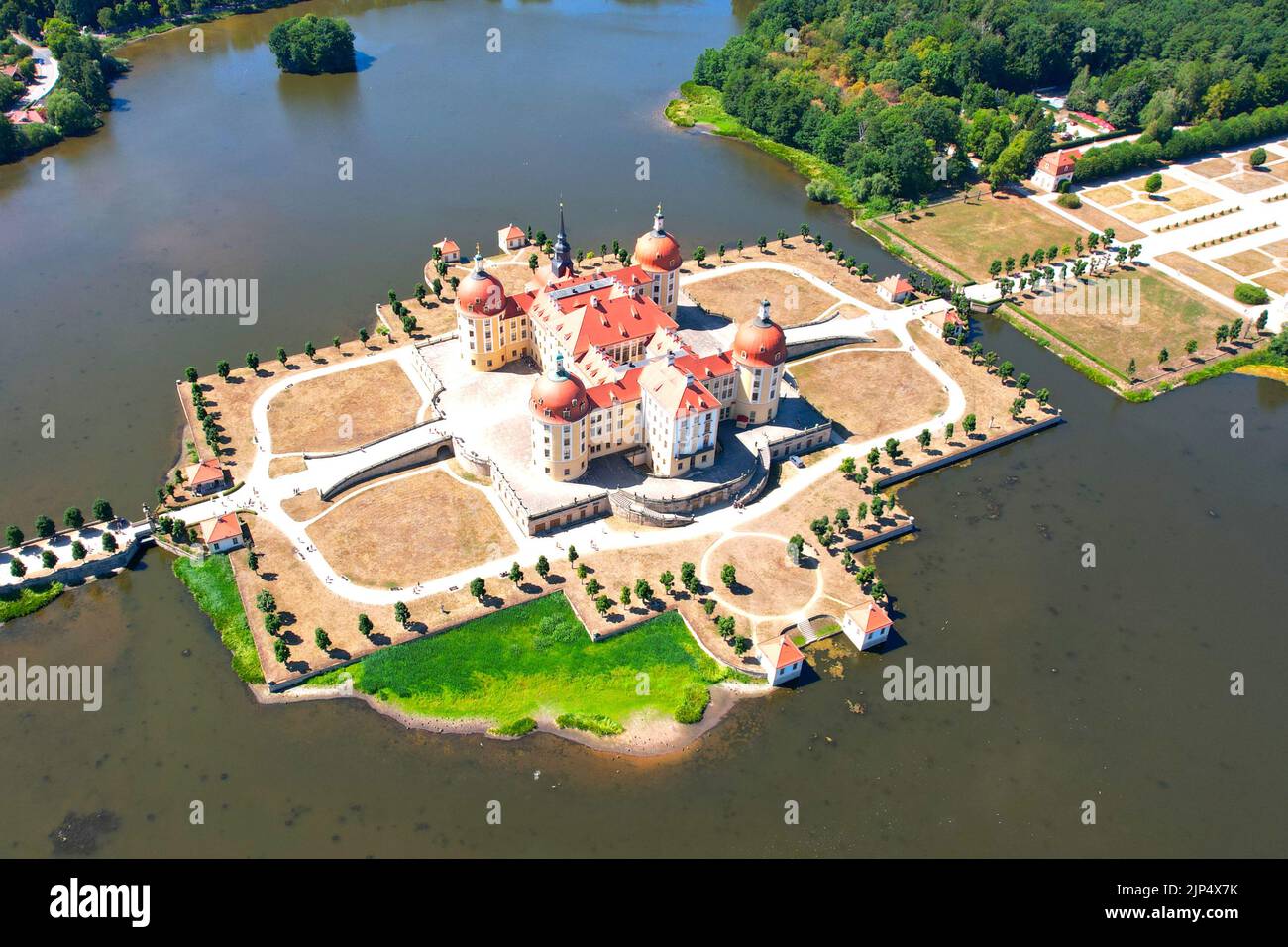 Schloss Mildenstein in Leisnig Luftbild schönes Wetter Stockfoto