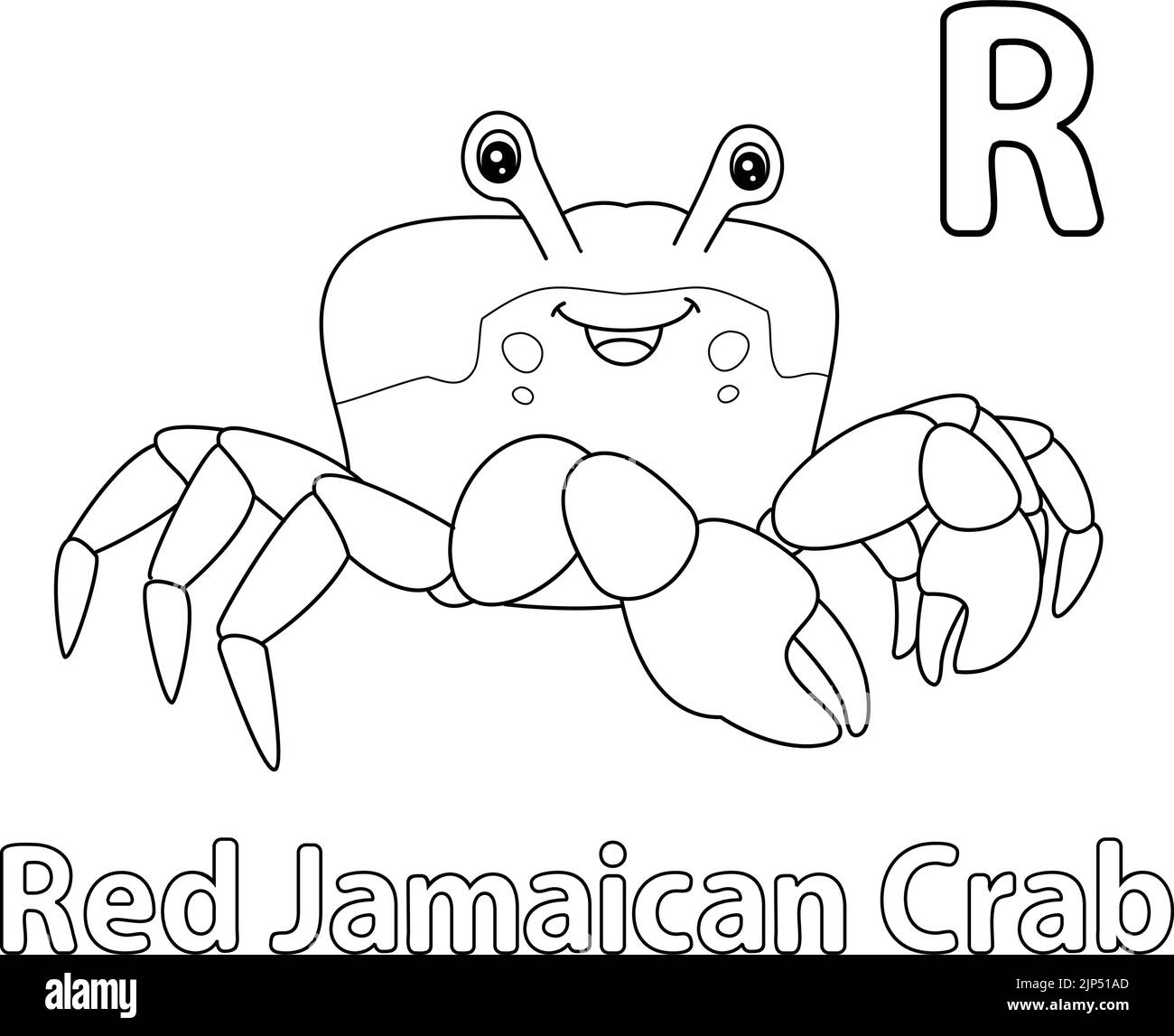 Red Jamaican Crab Alphabet ABC Färbung Seite R Stock Vektor