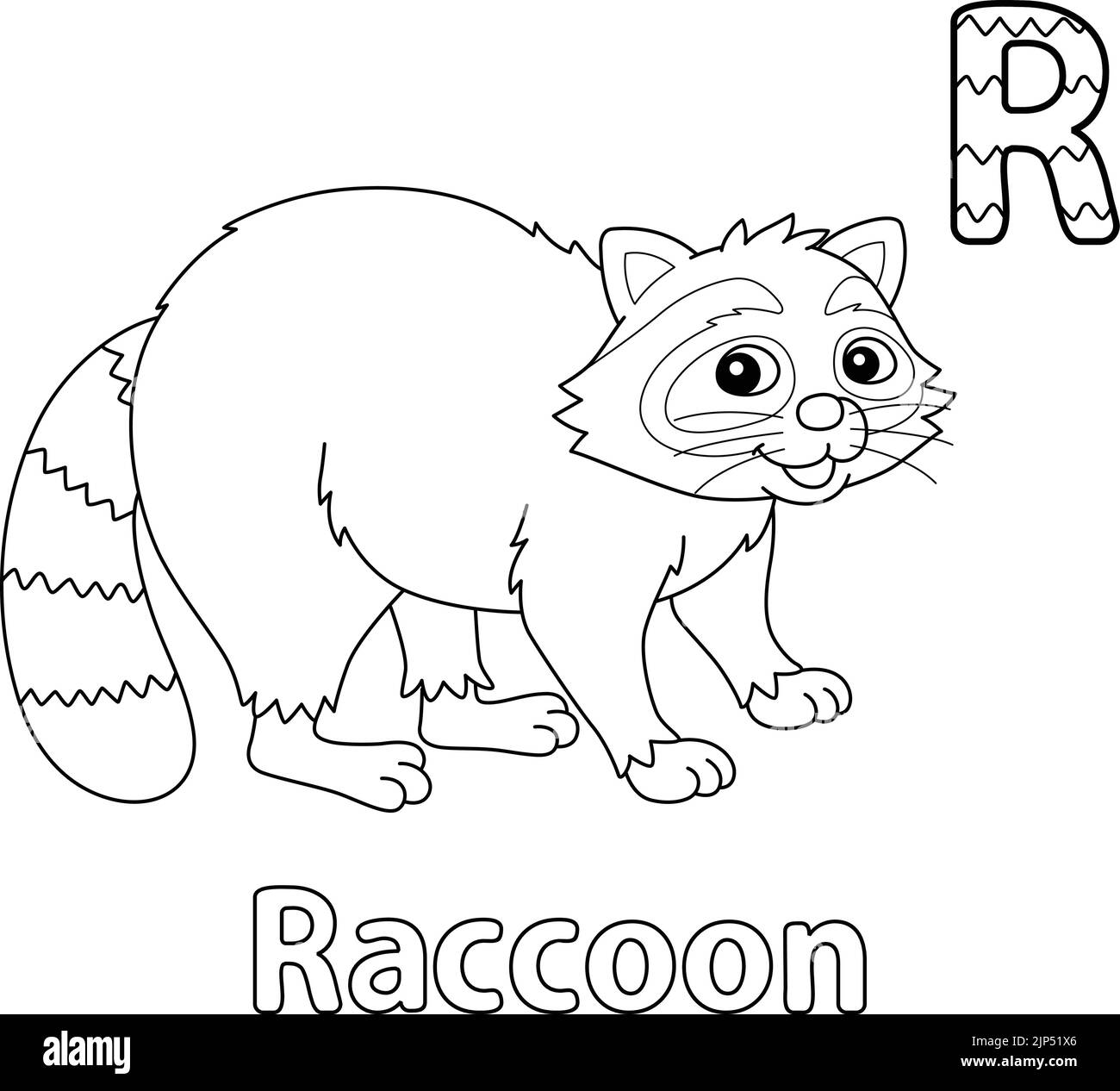 Raccoon Alphabet ABC Färbung Seite R Stock Vektor