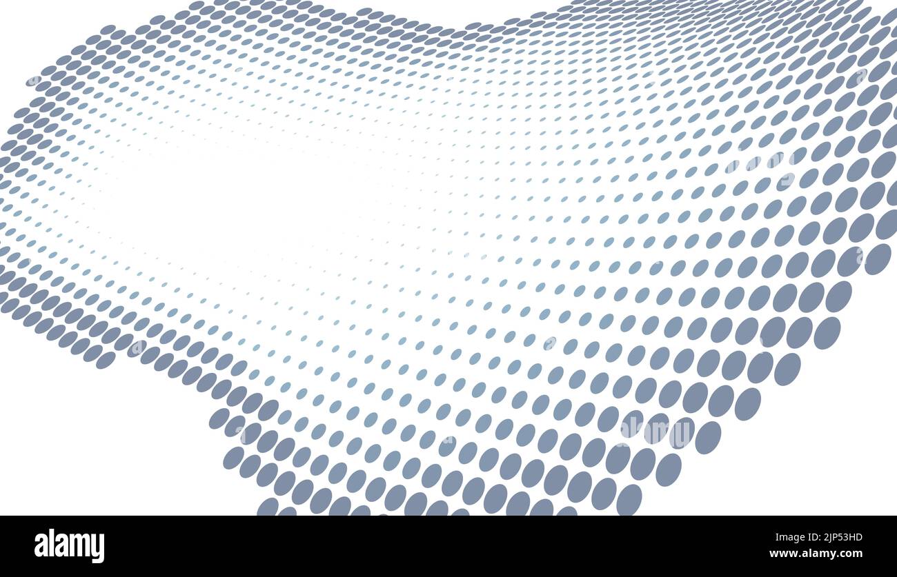 Abstrakte einfache grau-blau gekrümmte gepunktete Oberfläche mit Halftorne-Effekt. Vektorgrafiken Stock Vektor