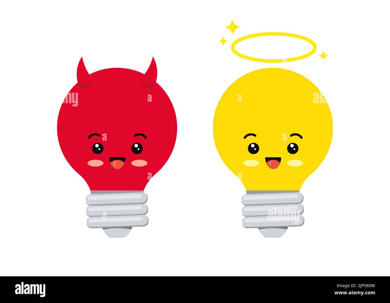 Teufel und Engel Glühbirne niedlich kawaii Charakter Vektor-Symbol. Stock Vektor
